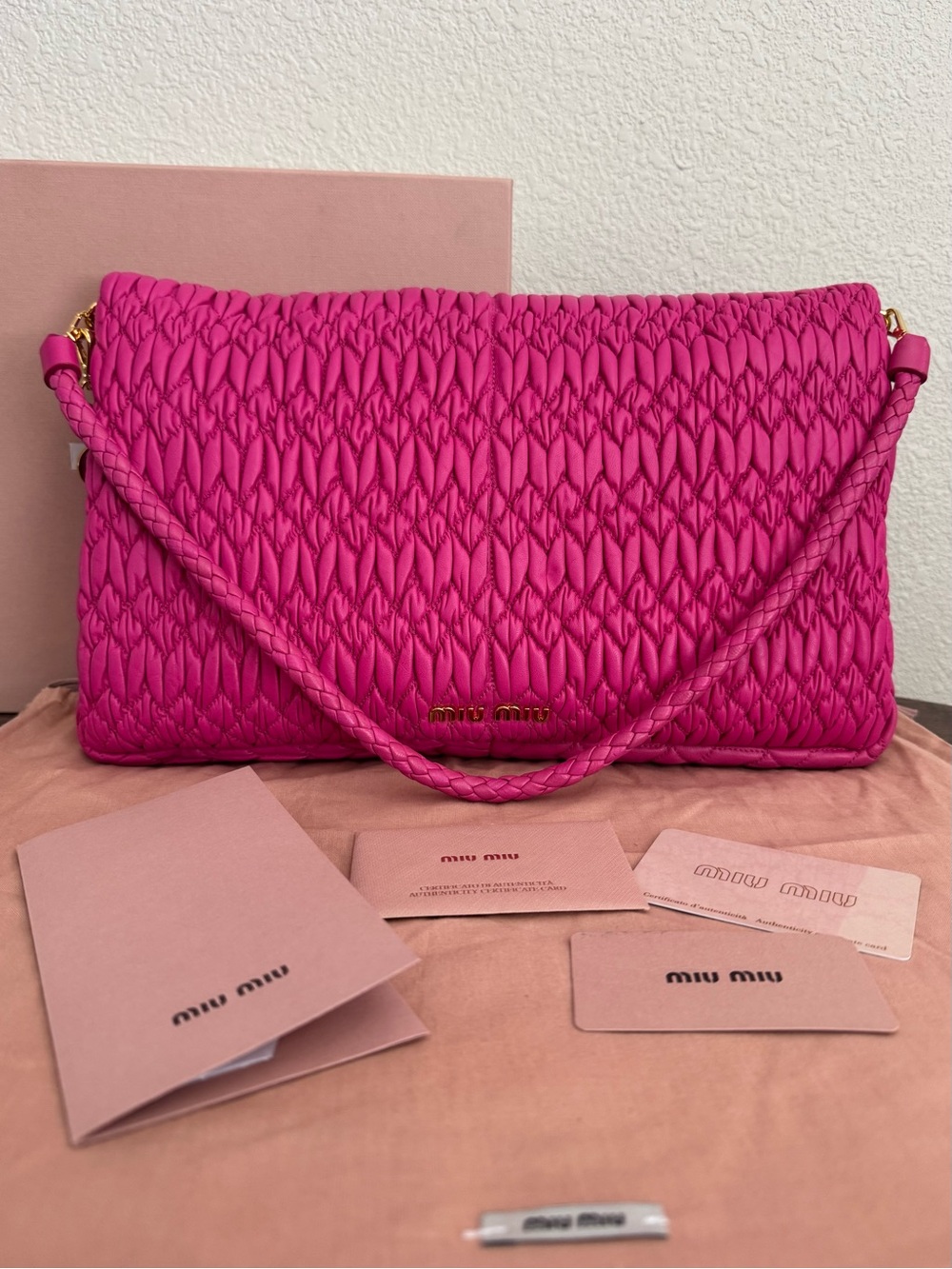 MIU MIU Large Lambskin Quilted Leather Shoulder Bag with Jeweled Crystal Chain - Picture 5 of 7